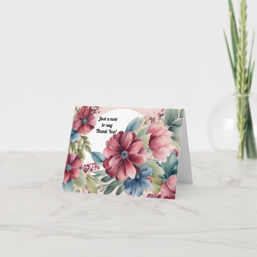 半円形フレームのブルゴーニュフローラとブルー画像 サンキューカード (正面)