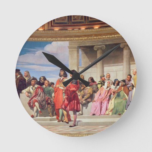 半円形: すべての年齢の芸術家、左のハンの詳細 ラウンド壁時計 (正面)