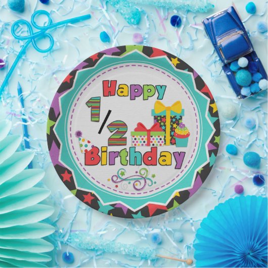 半分の誕生祝いの紙皿 ペーパープレート (パーティー)