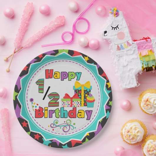 半分の誕生祝いの紙皿 ペーパープレート (パーティー)