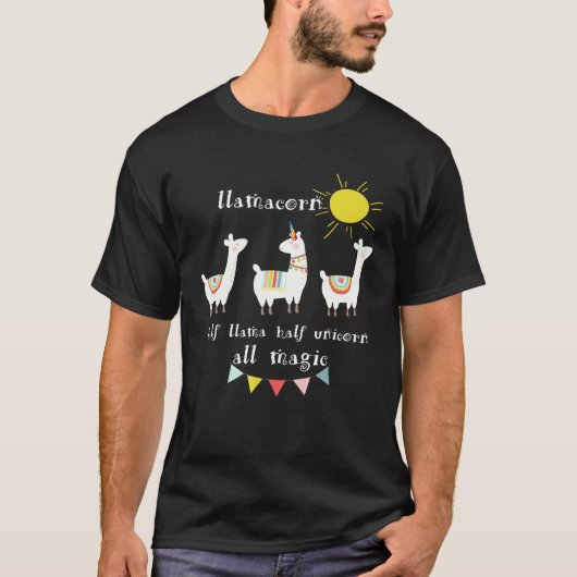 半分リャマ半分ユニコーン全部魔法かわいい Tシャツ (正面)