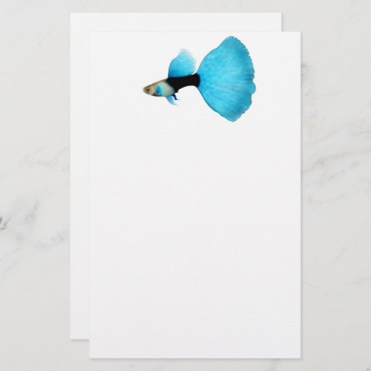 半分黒い青の空想のグッピーの文房具 便箋 (正面/裏面)