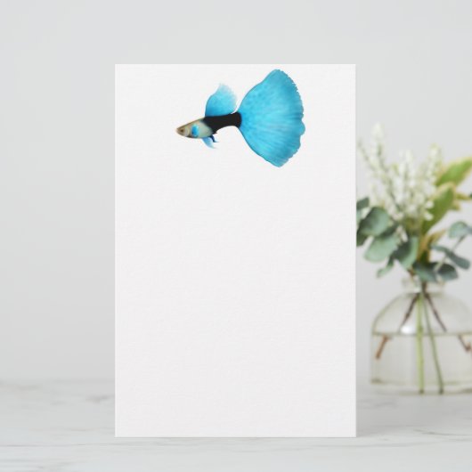 半分黒い青の空想のグッピーの文房具 便箋 (スタンド正面)