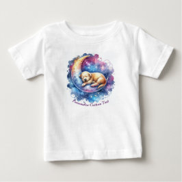 半月で眠るかわいい子犬のイラストがチャームポイントのオリジナルグッズ ベビーTシャツ