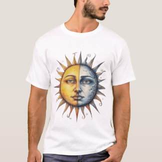 半月と半太陽の人間の顔 - 天体の二元性 Tシャツ
