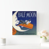 半月のブランドのオレンジの木枠のラベル スクエア壁時計 (ホーム)