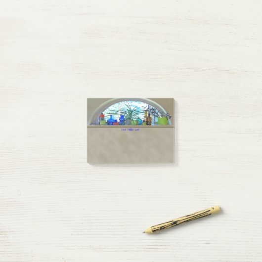 半月の窓の水彩画のデジタルアートワーク ポストイット (デスク上)