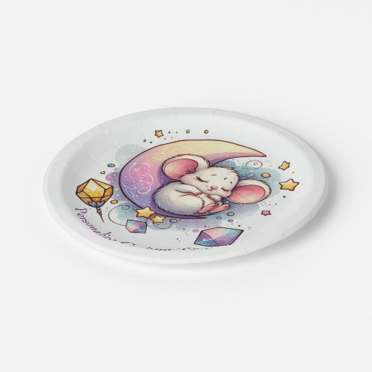 半月の赤ちゃんシャワーに寝るかわいいマウス ペーパープレート (アングル)