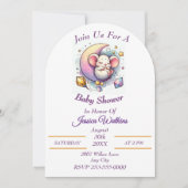 半月の赤ちゃんシャワーに寝るかわいいマウス 招待状 (正面)