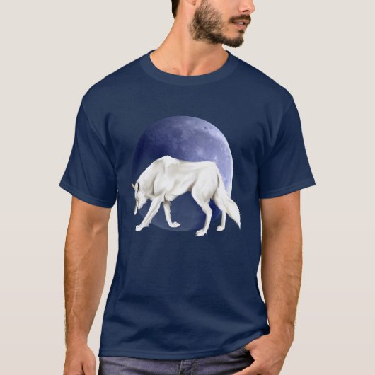 半月のTシャツを持つ白いオオカミ Tシャツ (正面)