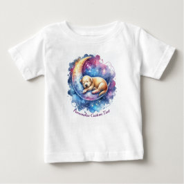 半月パーソナライズされたに寝るかわいい子犬 ベビーTシャツ