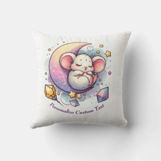 半月パーソナライズされたに眠る可愛いネズミ クッション (裏面)