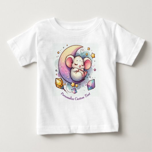 半月パーソナライズされたに眠る可愛いネズミ ベビーTシャツ (正面)