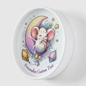 半月パーソナライズされたに眠る可愛いネズミ 壁時計 (傾斜)