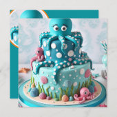 半月板ブルータコをテーマにしたお誕生日ケーキ 招待状 (正面/裏面)