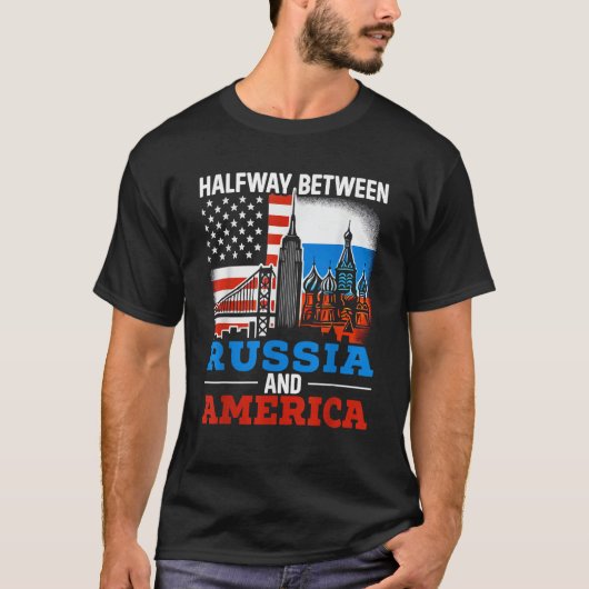 半米ロシアの米州旗ロシア・アメリカ Tシャツ (正面)