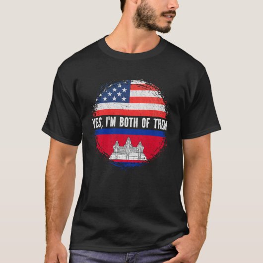半米半カンボジア米国国旗カンボジア Tシャツ (正面)