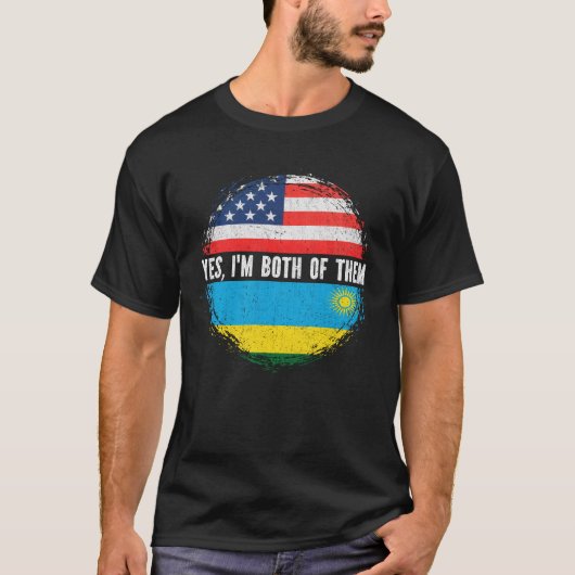 半米半ルワンダ米国国旗ルワンダ Tシャツ (正面)