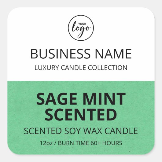 半緑モダン白デザインしょうゆキャンドルラベル スクエアシール (正面)