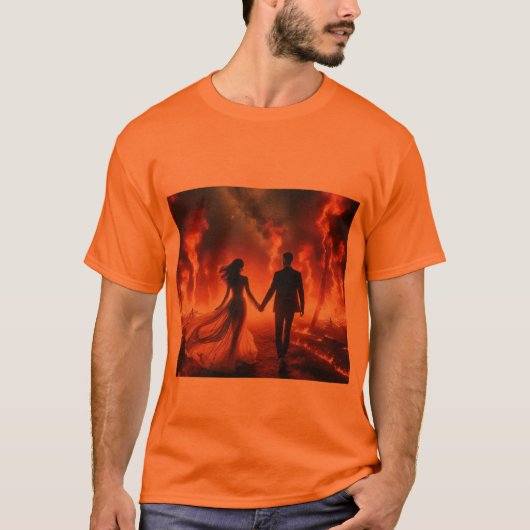 半袖グリーンで火の中を歩く Tシャツ (正面)