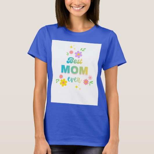 半袖ブルーTシャツ スーパーママデザイン Tシャツ (正面)