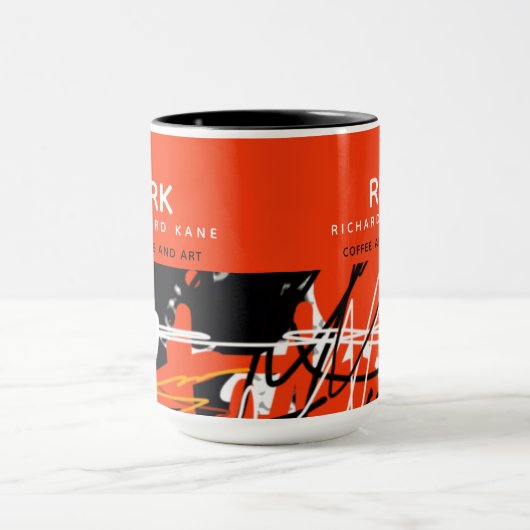 半赤エレガント半抽象芸術マグカップ(名前) マグカップ (中央)