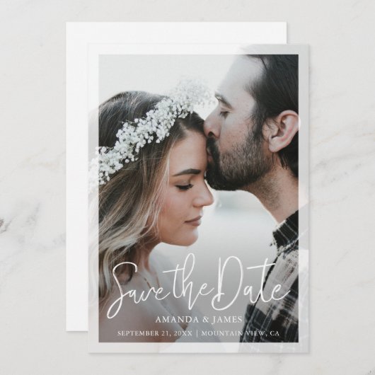 半透エレガント明の写真のスクリ縁どプ セーブザデート (正面/裏面)