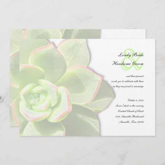 半透明な緑の水気が多い結婚式招待状 招待状 (正面/裏面)