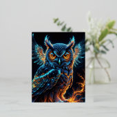 半透明のフクロウ白熱［赤熱］光を放つル、ルミニズム、バイオルミネセン 箔シーズンポストカード (立ち正面)