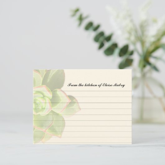 半透明の多肉パーソナライズされたレシピカード ポストカード (スタンド正面)