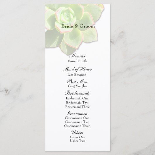 半透明の多肉白色結婚式 プログラム (正面)