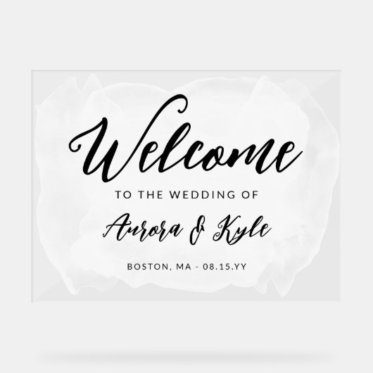 半透明の白い水の色結婚の歓迎 アクリルサイン (正面)