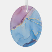 半透明の色相の流体：アルコールインク抽象芸術 ガラスオーナメント (正面右)