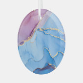 半透明の色相の流体：アルコールインク抽象芸術 ガラスオーナメント (正面左)