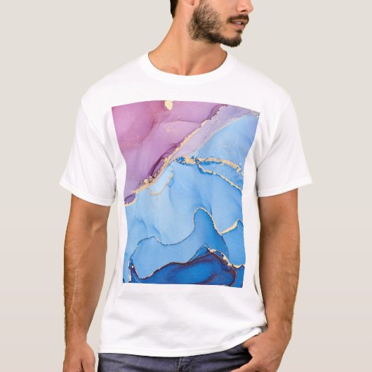 半透明の色相の流体:アルコールインク抽象芸術 Tシャツ (正面)