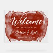 半透明の赤水の色結婚の歓迎 アクリルサイン (正面)