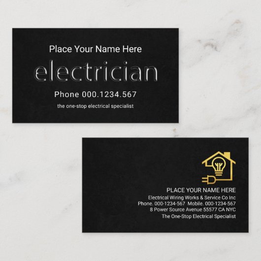 半透明の電気工事士看板ブラックグランジ 名刺 (正面/裏面)