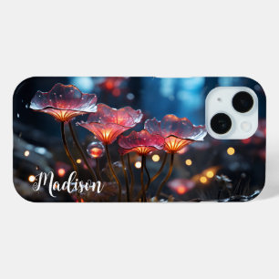 半透明オレンジ色の蛍光花 – iPhone 15ケース