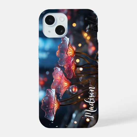 半透明オレンジ蛍光花 - iPhone 15ケース (裏面)