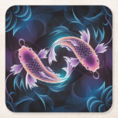 半透明カラフルのエキゾチック魚水槽 スクエアペーパーコースター (正面)