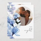 半透明ダスティーブルー花柄フォトテーブルナンバー 招待状 (正面/裏面)