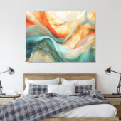 半透明フロー:オレンジ色の抽象芸術、トープ、ティール(緑がかった色) キャンバスプリント (インサイチュ (寝室))
