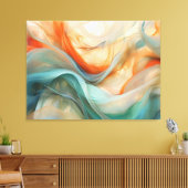 半透明フロー:オレンジ色の抽象芸術、トープ、ティール(緑がかった色) キャンバスプリント (インサイチュ (リビング))