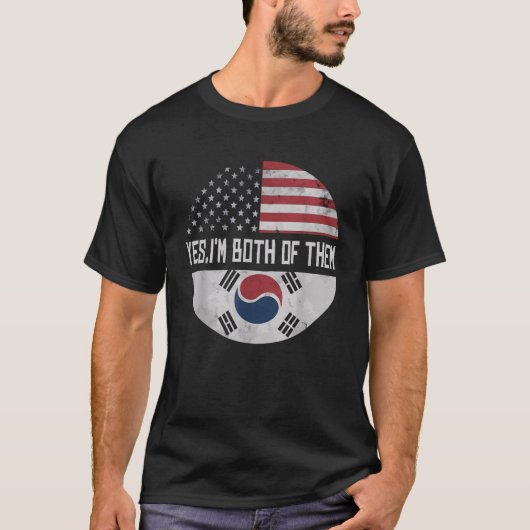 半韓国半アメリカ合衆国国旗South Korea Ame Tシャツ (正面)