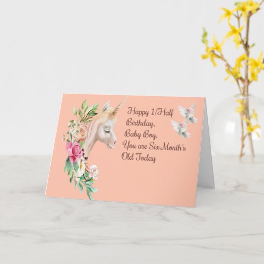 半額誕生日カード(6か月の旧男の赤ちゃん) カード (黄色い花)