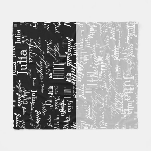 半黒モダン半灰色の名前のパターン フリースブランケット (正面(横))