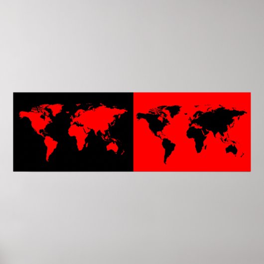 半黒/半赤のワールドマップ ポスター (正面)
