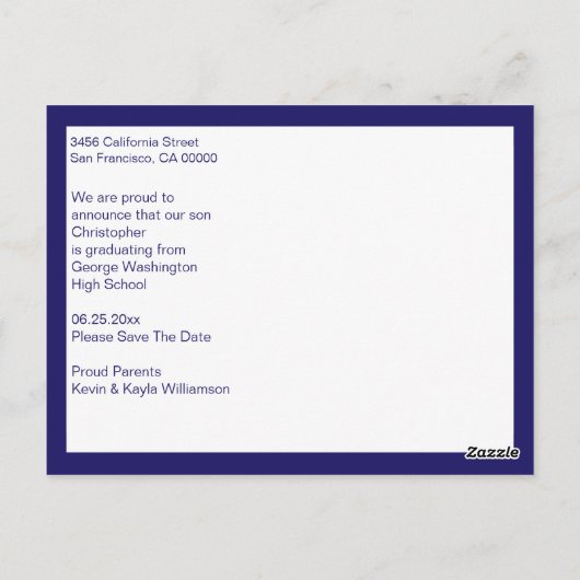 卒モダン業写真保存日付パーティー青 ポストカード (裏面)