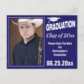 卒モダン業写真保存日付パーティー青 ポストカード (正面)