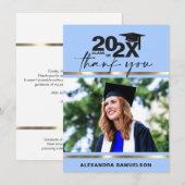 卒モダン業式年金ゴールド淡い青 |写真 サンキューカード (正面/裏面)